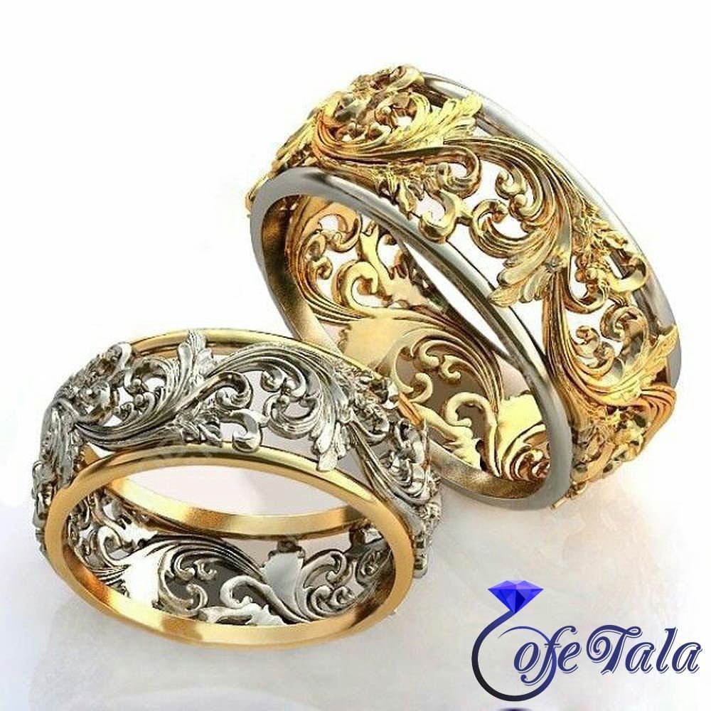 Golden flower in the middle of the engagement ring حلقه وسط گل طلایی