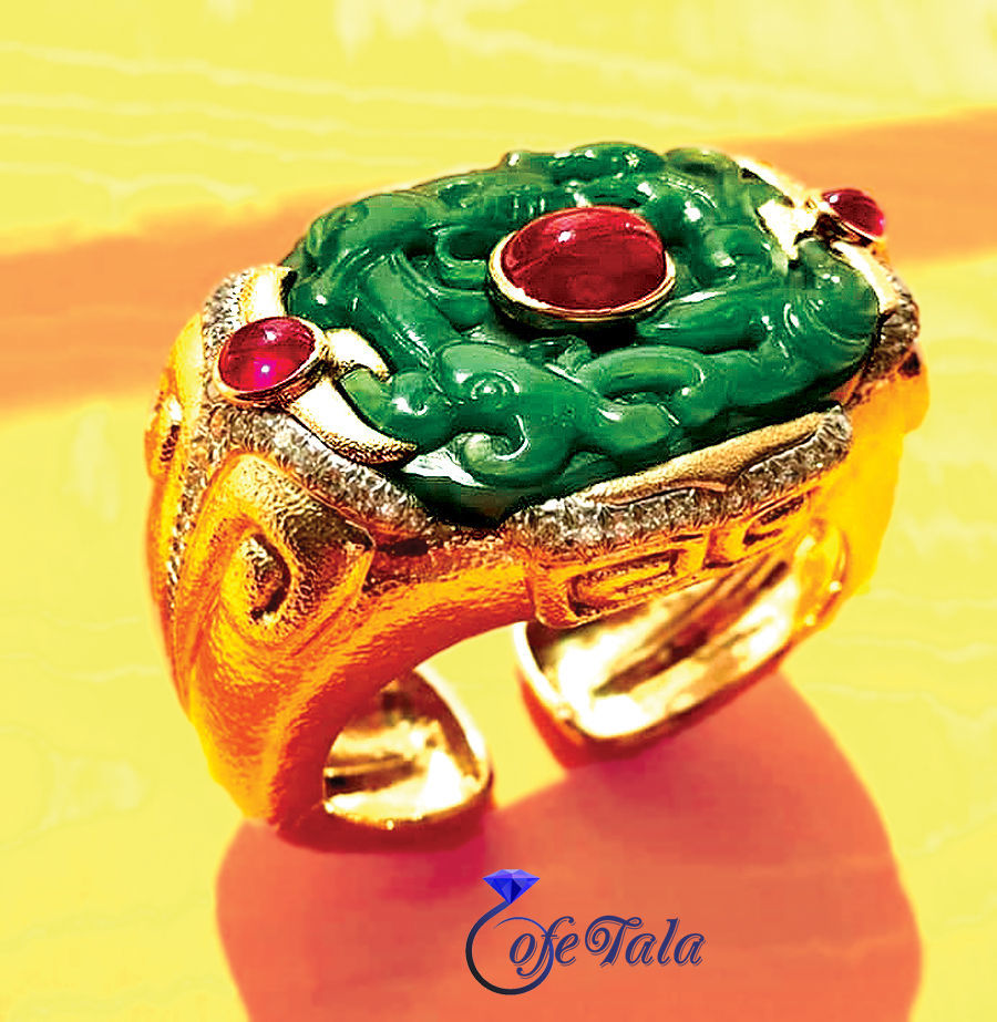 Jade sapphire seed ring انگشتر تخمه یاقوت زمینه جید
