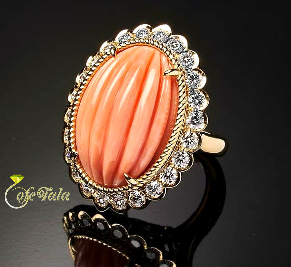 Carving coral cucumber seed ring انگشتر تخمه خیاری کاروینگ مرجان